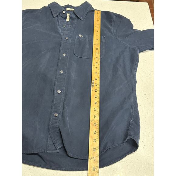 Abercrombie & Fitch Men’s Button Down Shirt Flannel Cotton Navy Blue XL Casual - Picture 7 of 8